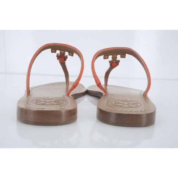 Tory Burch Strap Logo Thong Flip Flop Beach Slide Sandal Size 5 New $175 Orange - Picture 2 of 8